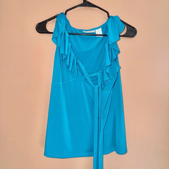 Worthington Stretch Women's Wrap Sleeveless Ruffle Blouse Top - Size Medium - Picture 7 of 9